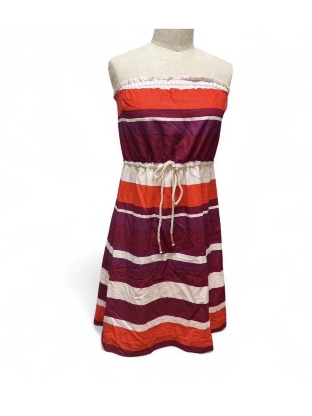 GAP Strapless Red, White & Burgundy Striped Linen Dress, Like New, Sz XS